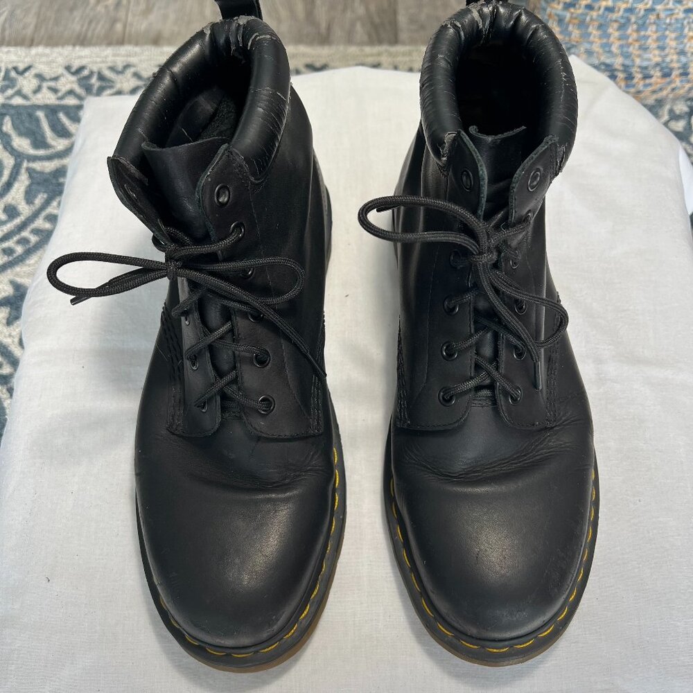 Dr. Martens Black Leather Lace-Up Ankle Boots with Yellow Welt